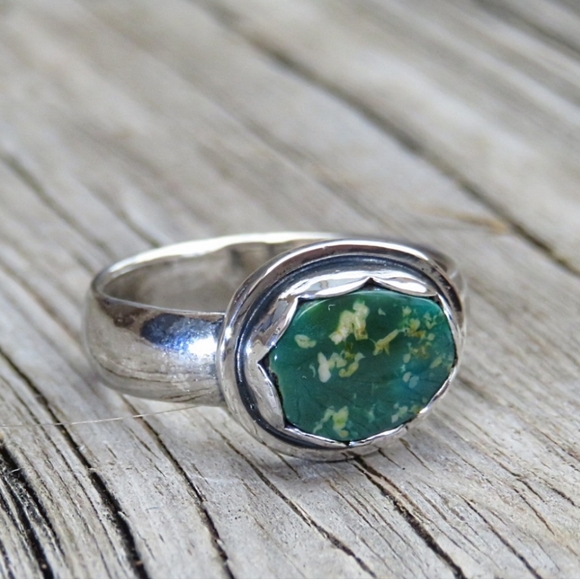 SOLDArtisan Sterling Silver Green Royston Turquoise Ring - Picture 3 of 6